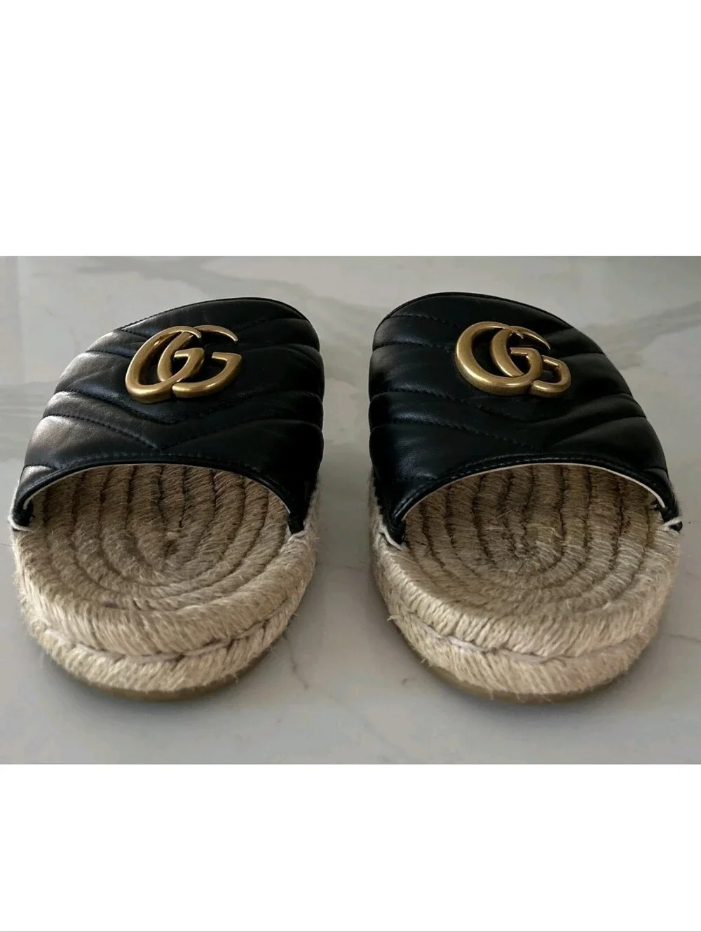 GUCCI Black Nappa Matelasse Gold GG Marmont Espadrille Slide Sandals 10 US = 41 - Picture 15 of 15